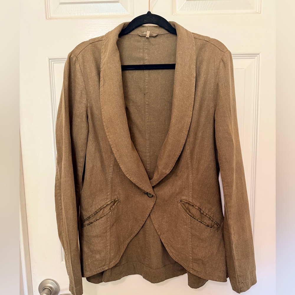 Free People Olive Linen Riding Blazer S (to M) - Picture 2 of 4